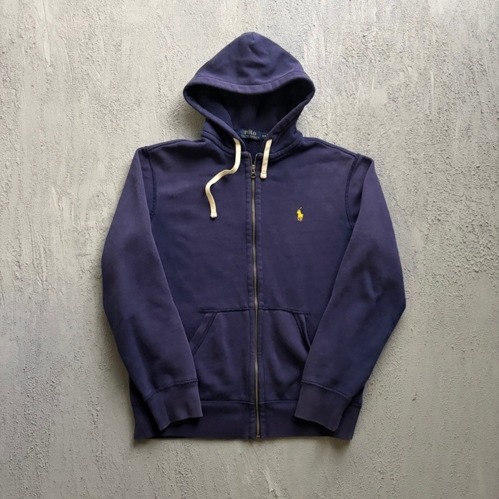 Polo Ralph Lauren Hoodie Medium Blue 2000s Y2K Full Zip Pony Logo